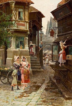 Classical Painting - ladies in the street Mariano Alonso Perez Rococo